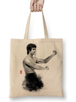 Baskı Dükkanı Bruce Lee Bez Çanta Uzun Saplı