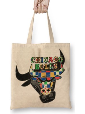 Baskı Dükkanı Chicago Bulls Clone Bull Bez Çanta Uzun Saplı