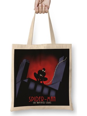 Baskı Dükkanı Superheros Spider The Animated Bez Çanta Uzun Saplı