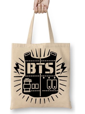 Baskı Dükkanı Bts Kore Müzik Bez Çanta Uzun Saplı