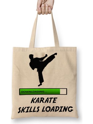 Baskı Dükkanı Karate Skills Loading Bez Çanta Uzun Saplı