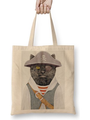 Baskı Dükkanı Korsan Kedi Cats Bez Çanta Uzun Saplı