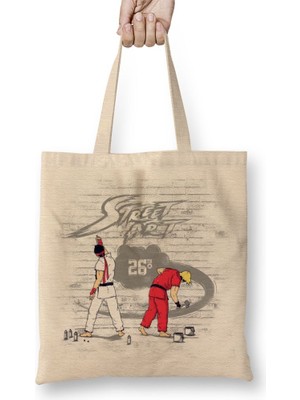 Baskı Dükkanı Street Fighter 2 Bez Çanta Uzun Saplı