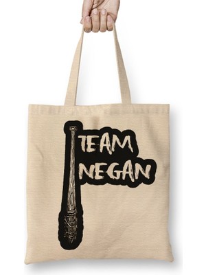 Baskı Dükkanı Team Negan Naklejka Bez Çanta Uzun Saplı