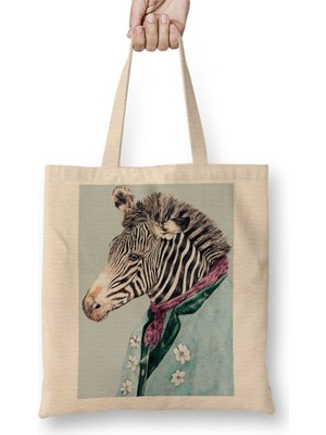 Baskı Dükkanı Zebra Mavi Bez Çanta Uzun Saplı