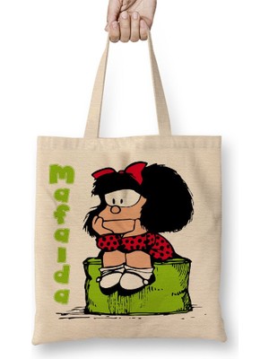 Baskı Dükkanı Mafalda Düşünceli Bez Çanta Uzun Saplı