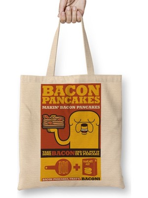 Baskı Dükkanı Bacon Pancakes Bez Çanta Uzun Saplı