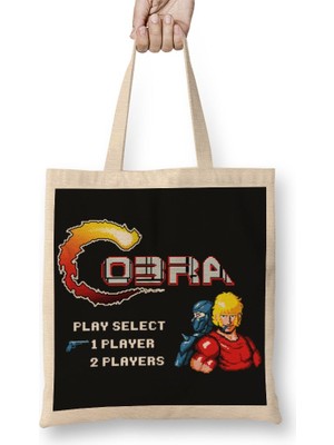 Baskı Dükkanı Videogames Player Select Cobra Bez Çanta Uzun Saplı