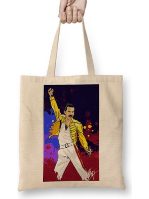 Baskı Dükkanı Freddie Mercury 09 Bez Çanta Uzun Saplı