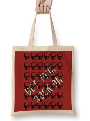 Baskı Dükkanı Rock In Roll Fashion Müzik Bez Çanta Uzun Saplı