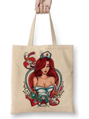 Baskı Dükkanı Jessica Rabbit Bez Çanta Uzun Saplı