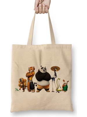 Baskı Dükkanı Kung Fu Panda Friends Bez Çanta Uzun Saplı