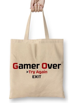Baskı Dükkanı Game Over Bez Çanta Uzun Saplı