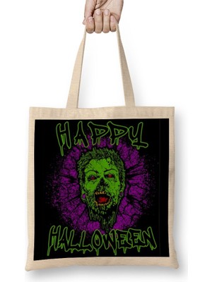 Baskı Dükkanı Zombie Purple Grunge Splatter Happy Halloween Bez Çanta Uzun Saplı