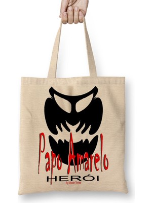 Baskı Dükkanı Papo Amarelo Heroi Bez Çanta Uzun Saplı