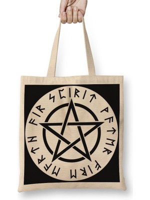 Baskı Dükkanı Runas E Pentagrama Bez Çanta Uzun Saplı