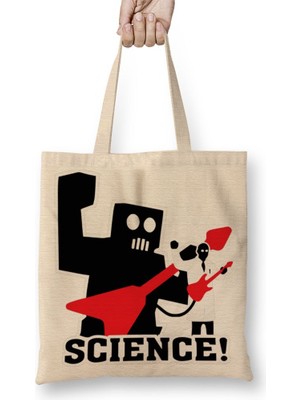 Baskı Dükkanı Science Robo Rock Bez Çanta Uzun Saplı