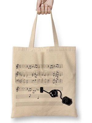 Baskı Dükkanı Notalı Müzik Notalar Komik Bez Çanta Uzun Saplı