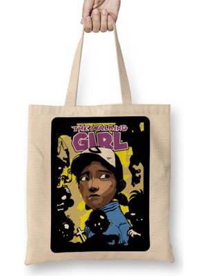 Baskı Dükkanı The Walking Girl Bez Çanta Uzun Saplı