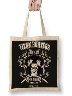 Baskı Dükkanı Attack On Titan Titan Hunters Bez Çanta Uzun Saplı