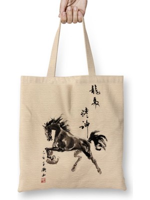 Baskı Dükkanı Horse Gallop Bez Çanta Uzun Saplı