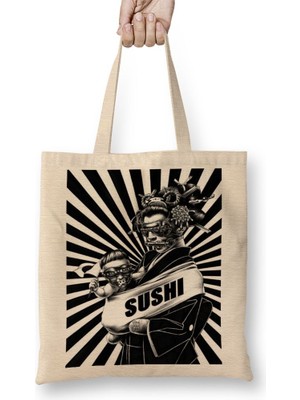 Baskı Dükkanı Sushi Bez Çanta Uzun Saplı