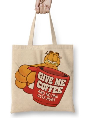 Baskı Dükkanı Garfield Give Me Coffe Garfield Bana Kahve Ver Bez Çanta Uzun Saplı