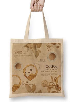 Baskı Dükkanı Coffee Espresso Bez Çanta Uzun Saplı