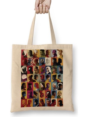 Baskı Dükkanı Marvel Portrait Bez Çanta Uzun Saplı