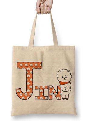 Baskı Dükkanı Bts Meets BT21 Jın Bez Çanta Uzun Saplı