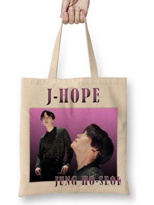 Baskı Dükkanı J Hope Bts Vintage Bez Çanta Uzun Saplı