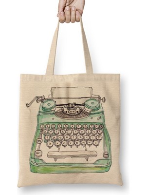 Baskı Dükkanı Daktilo Bez Çanta Uzun Saplı