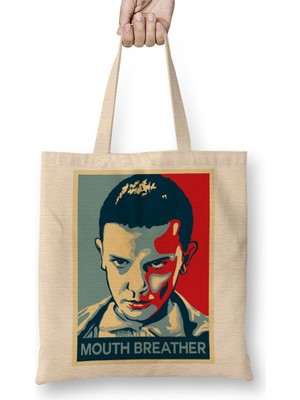 Baskı Dükkanı Mouth Breather Stranger Things Bez Çanta Uzun Saplı