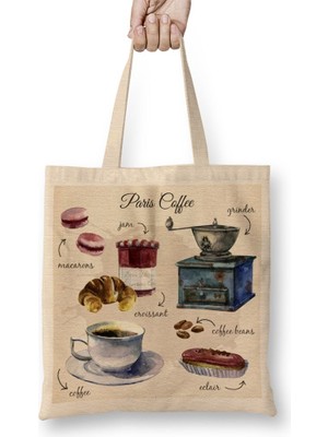 Baskı Dükkanı Paris Coffee Bez Çanta Uzun Saplı