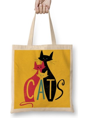 Baskı Dükkanı Cats Kediler Bez Çanta Uzun Saplı