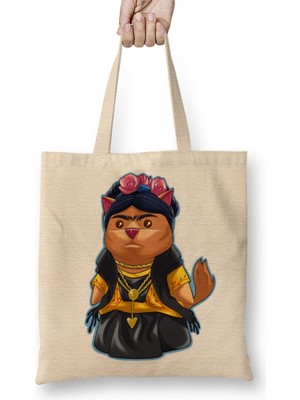 Baskı Dükkanı Frida Kahlo Frida Catlo Bez Çanta Uzun Saplı
