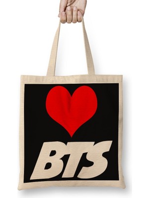 Baskı Dükkanı I Love Bts Bez Çanta Uzun Saplı