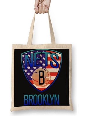 Baskı Dükkanı Brooklyn City Basketboll Bez Çanta Uzun Saplı