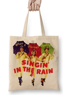 Baskı Dükkanı Sign In The Rain Retro Bez Çanta Uzun Saplı