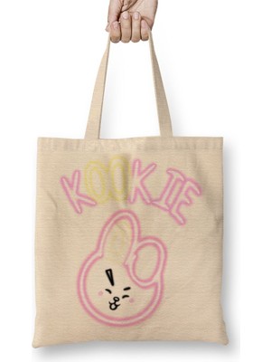 Baskı Dükkanı BT21 Glowing Kookie Bts Bez Çanta Uzun Saplı