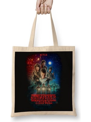 Baskı Dükkanı Stranger Things Netflix Bez Çanta Uzun Saplı