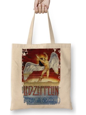 Baskı Dükkanı LED Zeppelin Bez Çanta Uzun Saplı