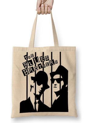 Baskı Dükkanı The Blues Brothers Siyah Beyaz Bez Çanta Uzun Saplı