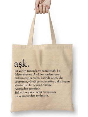 Baskı Dükkanı Aşk Kelime Bez Çanta Uzun Saplı
