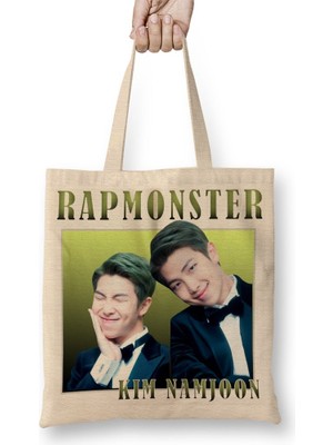 Baskı Dükkanı Namjoon Rapmonster Bez Çanta Uzun Saplı