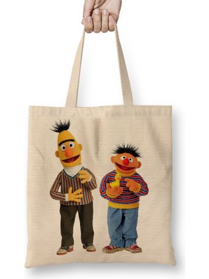 Baskı Dükkanı Susam Sokağı Edi & Büdü 2 Bez Çanta Uzun Saplı