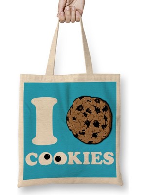 Baskı Dükkanı Cookie Monster Kurabiyeleri Severim Kurabiye Canavarı Bez Çanta Uzun Saplı