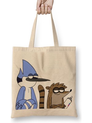 Baskı Dükkanı Regular Show 03 Bez Çanta Uzun Saplı