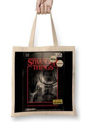 Baskı Dükkanı Stranger Things Vintage Bez Çanta Uzun Saplı