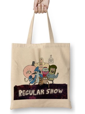 Baskı Dükkanı Regular Show 02 Bez Çanta Uzun Saplı